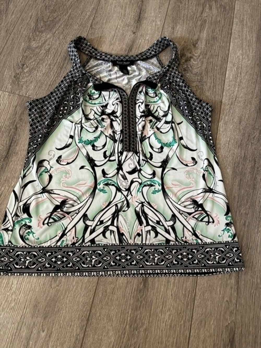 White House Black Market Black Cream Printed Halter Camisole - Picture 3 of 7